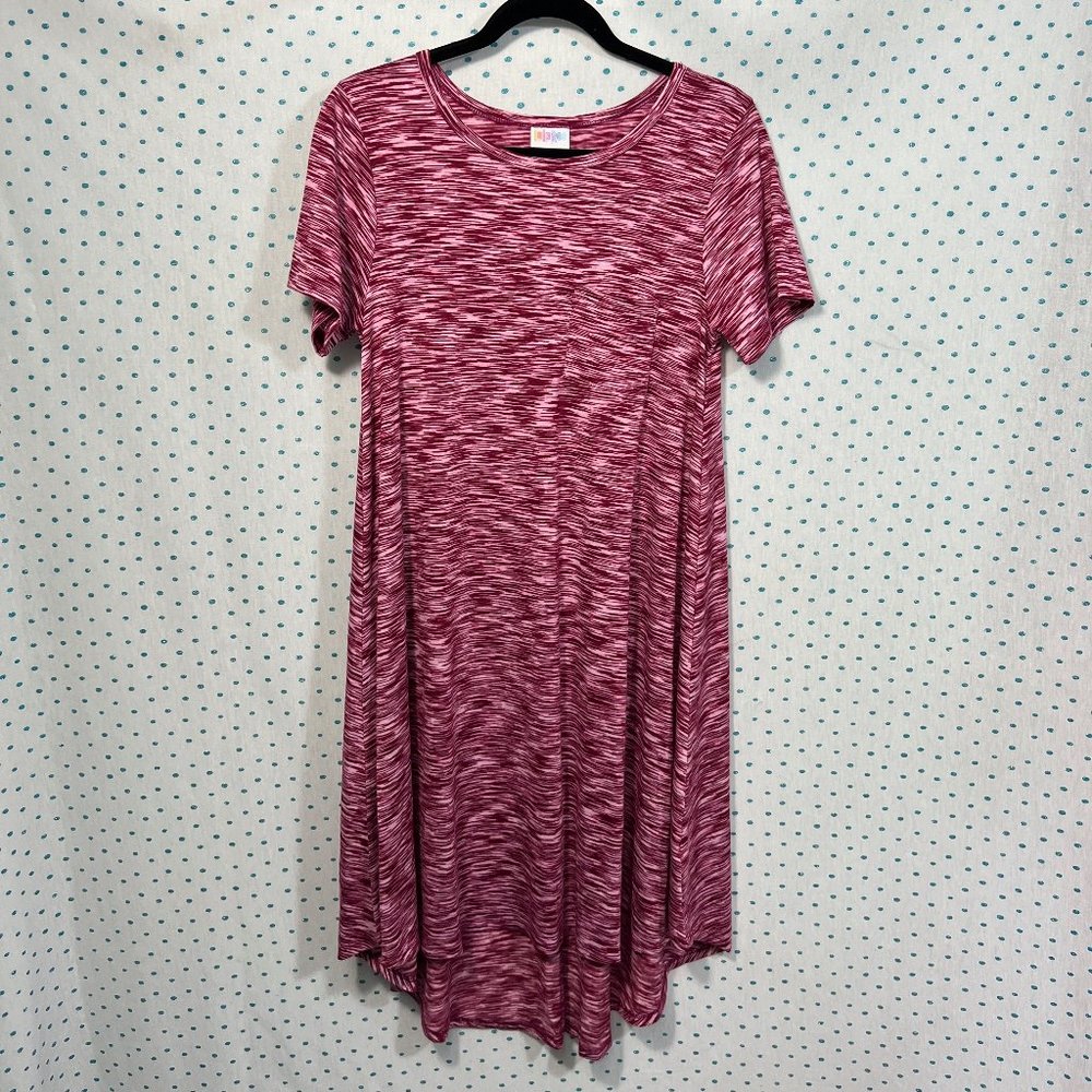 LulaRoe Carly Pink Striped Short Sleeve Knee Length Dress